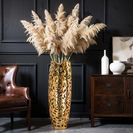 NewSangXia Modern Coral Openwork Ceramic Vase, 16 inch Floor vase for Home décor, Gold Tall vase for Living Room. Pampas Grass Flower Vases for Bathroom Decor Bedroom Decor