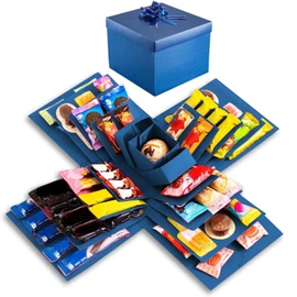 Explosion Gift Box, DIY Surprise 5 Layer Snack Explosion Box Creative Scrapbooking Case Gift for Birthdays, Wedding, Mother's Day, Anniversaries, Valentine's Day (Blue)