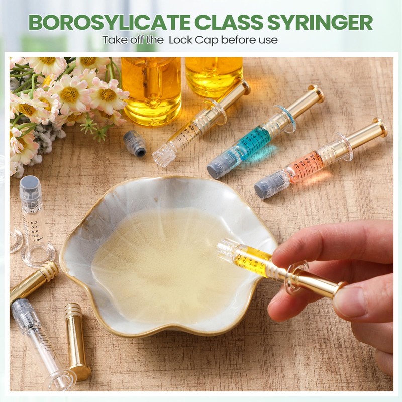 Nuanchu 20 Pcs 1ml Borosilicate Glass Syringes with Gold Metal