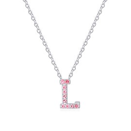 Dixbix Women Initial Letter L Necklaces,Initial L Birthstone Necklace Jewelry Gifts for Women (L October-Tourmaline Pink)