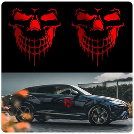 Blinglife 2 PCS of Reflective Skull Car Sticker Decals, Hallowmas Colorful Cartoon Waterproof Self Adhesive Vinyl Car Exterior Accessories, Suitable for Car Hoods, Doors, Bumpers, DMTH001-Red