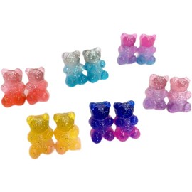 6 pares de arete de resina con diseo de oso de caricatura, color caramelo
