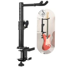 UPELLA Guitar Desk Stand with Clamp, Heavy Duty Guitar Hanger Guitar Desktop Stand, Adjustable Height Desk Guitar Stand for Ukulele, Bass, Black