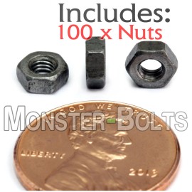 MonsterBolts M3-0.5 / 3mm - Qty 100 - Steel Hex Nuts Class 10 Plain Finish - Metric DIN 934
