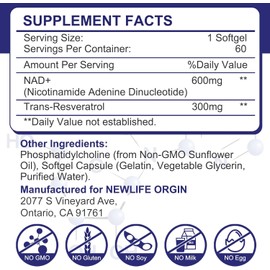 900 mg Liposomal NAD+ Supplement with Trans Resveratrol 300 mg, Replaces NMN, Superior Absorption, True NAD Plus Supplement for DNA Repair and Boost NAD+, Aging Defense, Energy, 120 Softgels, 2 Pack