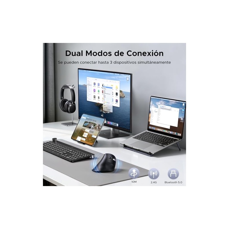 UGREEN Mouse Vertical Inalámbrico Ergonómico, Bluetooth 2.4Ghz