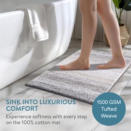 JEMIDI Bath Mat Made of 100% Cotton – Fluffy Bath Mat Grey White – 80 x 50 cm – Shower Mat Bathroom Rug – Bath Mat Washable – Bath Mat Non-Slip