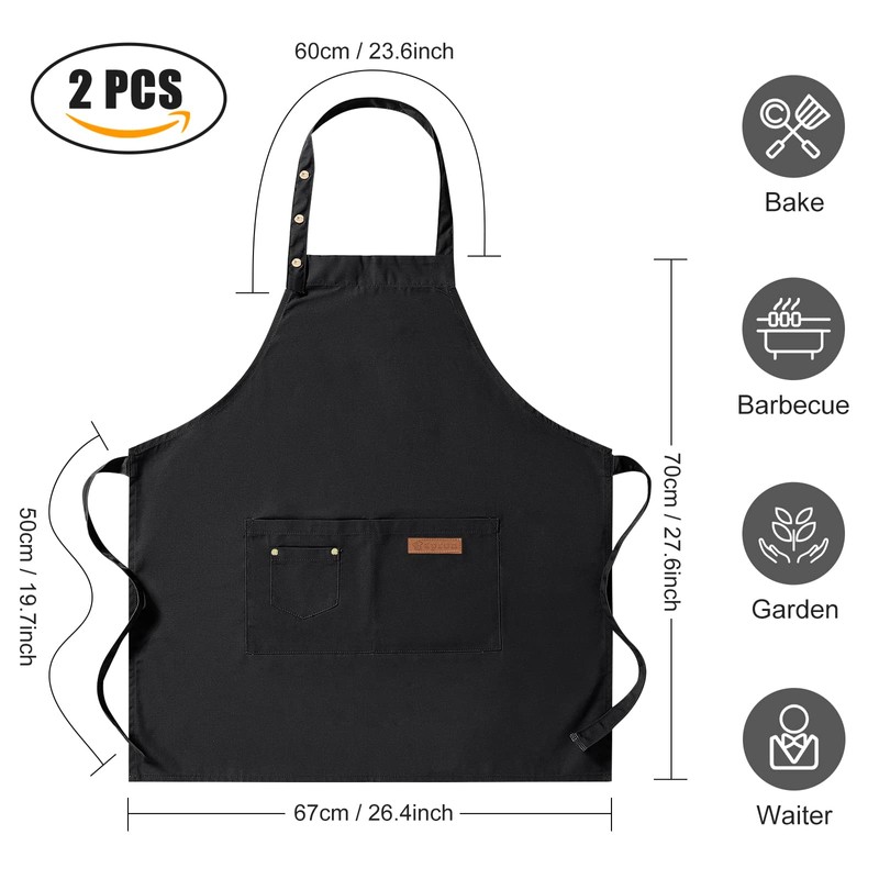 WENYA 2 Pack Kitchen Apron for Women, Unisex Adjustable Cooking
