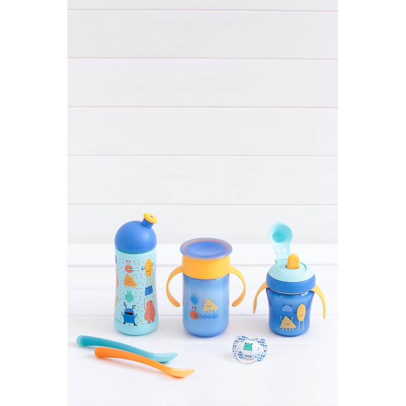 TAZA DE APRENDIZAJE BOQUILLA RIGIDA +6M "BOO" AZUL SUAVINEX