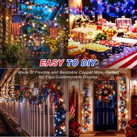 4th of July Decorations Red White and Blue String Lights Battery Operated Patriotic Flag Star Fairy Lights with Remote for Independence Day Memorial Day Patriotic Party and Outdoor Decor, 10FT 30 LEDs