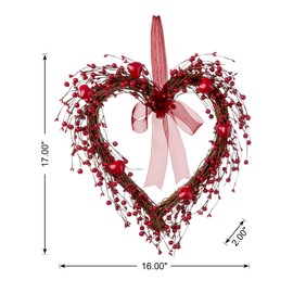 Glitzhome 17" Valentine's Day Red Heart Wreath with Red Ribbon Valentine Love Wreath for Indoor Outdoor Decoration Wall Hanging