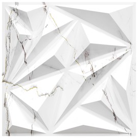 STICKGOO 33 Pack 3D Wall Panels for Interior Wall Decor, 12''x12'' Diamond Textured Wall Panels, White Marble Mixed Gold Thread Accent Wall Covering Panles for Living Room, Gaming Room, TV Background