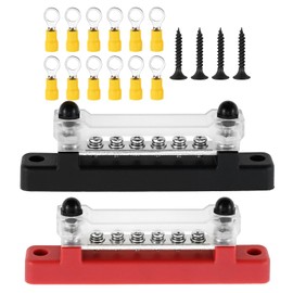 SURIEEN Busbar 12V-48V DC 150A Busbar Busbar Distribution Block 12V Power Distribution Block with 6 x M4 Terminal Bolts for Car, Truck, Motorhome, Yacht, Boat