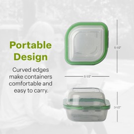 MyGo Container Bun Sized To-Go Compartment Container, 5-1/2" X 5-1/2" X 3-1/2" Reusable, Microwave Safe, NSF Certified, Smoke/Green