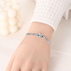 PNIDVOYI 925 Sterling Silver New Classic Crown Buckle Bucket Buckle Snake Bone Chain Bracelet Suitable Fit Design Charm Bead DIY Exquisite Surprise Gift (Crown buckle bracelet, 7.9in/20cm)