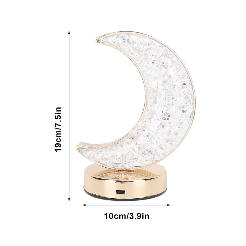Bedside Table Lamp Crystal Moon Shape Cordless Rechargeable Long Touch