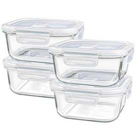 Small Glass Containers with Lids Square, 3 Cup Borosilicate Glass Food Storage Containers with Lid for Sandwiches, Snacks, Meal Prep, Yogurt Glass Bowl with Lids - Oven, Microwave & Freezer Safe 24 oz