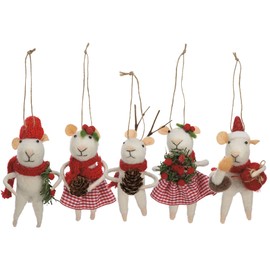 Primitives by Kathy Set of 5 Hanging Felt Christmas Mice Figurines