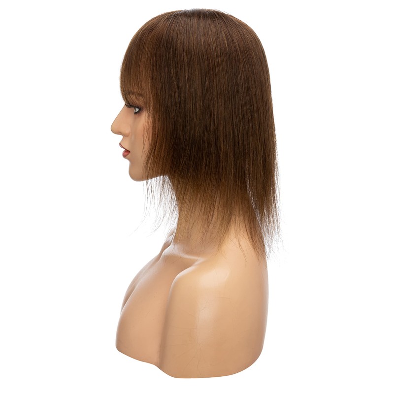 Silk Base Remy Clip In On Hair Topper with Bangs
