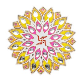 DIY MDF Readymade Round Lotus Designer Rangoli Mat Easy to Use Rangoli Template Easy to Fill Wooden MDF Rangoli Boards for Indian Traditional Festival (Size:- 12 Inches Diameter)