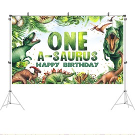 Ticuenicoa 5x3ft Cartoon Dinosaurs 1st First Birthday Backdrop for Boy One a Saurus Green Jungle Safari Dinosaur Photography Background One Year Old Kids Party Decorations Photo Booth Banner Props