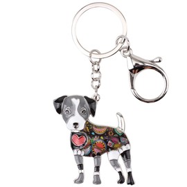 Bonsny Enamel Alloy Jack Russell Dog Key Chains For Women Gifts Car Purse Handbag Charms Jewelry (Grey)