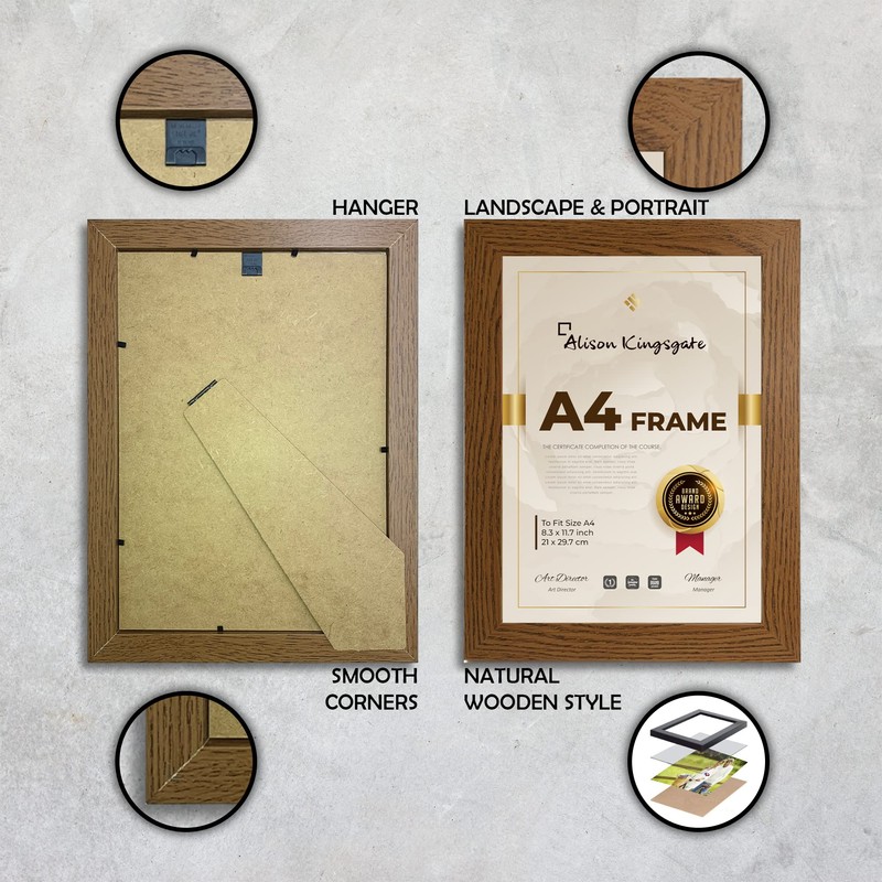 Alison Kingsgate Dark Oak A4 Frame in Size 29.7x21cm Use
