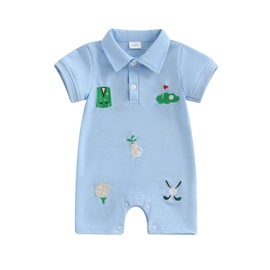 Filgriox Infant Baby Boy Golf Clothes Golf Short Sleeve Jumpsuit Button Down Polo Romper Summer One Piece Outfit (Blue, 3-6 Months)