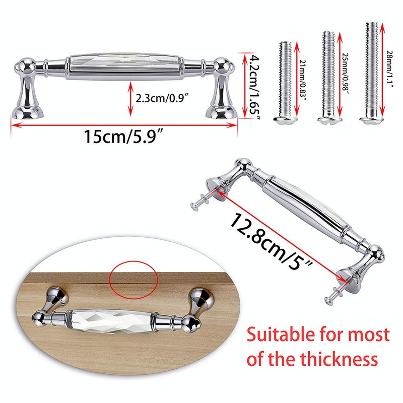 IGNPION 2pcs Crystal Drawer Handles Drawer Wardrobe Kitchen Door Knob