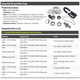 Timing Belt and Water Pump Kit with Hydraulic Tensioner - Compatible with 2005-2012 Honda Pilot