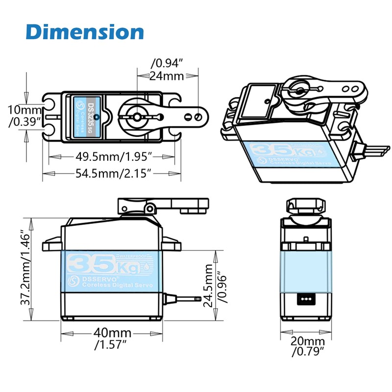 Wishiot DS3235 35KG Coreless Digital Servo Motor High Torque Waterproof
