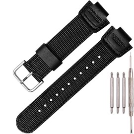 Nylon Leather Watch Strap Compatible with Casio 16mm Series DW5900 5600 6900 MCW100 AWGM100 GA100 110 GLS-100 Men's Watch Replacement Band (Black Silver Buckle)