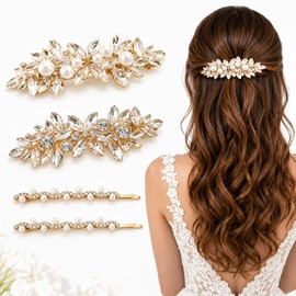 4 Pcs Rhinestone Pearl Hair Clips for Women Hair Barrettes Gold Hair Accessories Bridal for Wedding Party Everyday