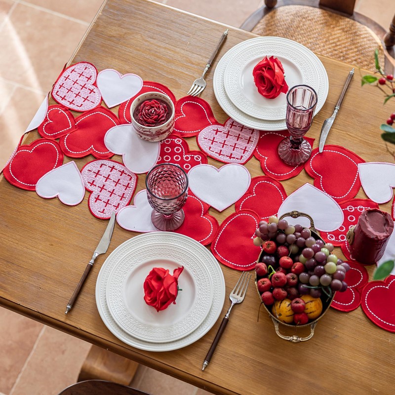 Joyfol Day Valentine’s Day Table Runner 14x69 Inch, Cutwork Embroidered