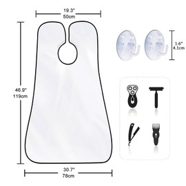 Beard Bib Apron for Men, Gift Beard Trimming Catcher Bib for Shaving & Hair Clippings, Waterproof Non-Stick Hair Catcher Grooming Cloth with 2 Suction Cups(White)