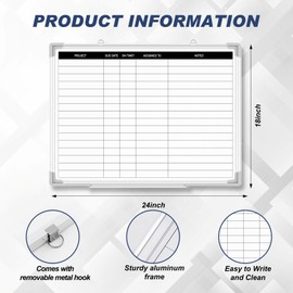 Lincia 24 x18 Project Planning Board Aluminum Frame Dry Erase Board with Lines, Wall-Mounted Whiteboard for Scheduling, to Do Lists & Weekly Planning, Reusable Office Calendar for Home & Work