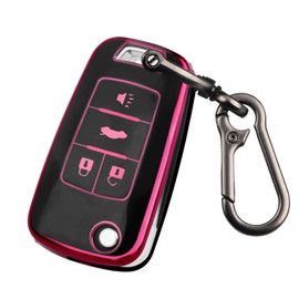 QBUC for Chevy Key Fob Cover with Keychain Soft TPU Compatible with 2010-2019 Chevy Equinox Malibu Impala Cruze Sonic Camaro 4-Buttons(Pink Trim)