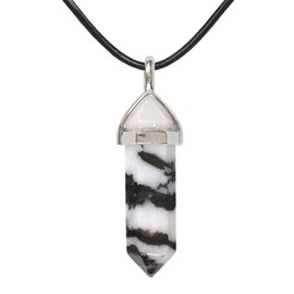 Natural Zebra Jasper Gemstone Hexagonal Pointed Reiki Chakra Pendant Genuine Leather Necklace 18 Inch