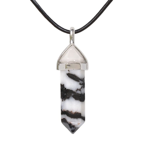 Natural Zebra Jasper Gemstone Hexagonal Pointed Reiki Chakra Pendant Genuine