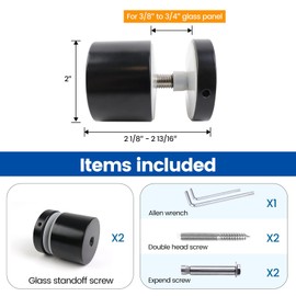 Muzata 2Pack 2'' Black Glass Railing Standoff Heavy Duty Glass Standoff Screws Pin for Balcony Stair Balustrade Railing Side Mount GA07 SL4