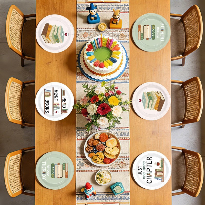 60 Pcs Book Club Decorations Group Therapy Paper Plates