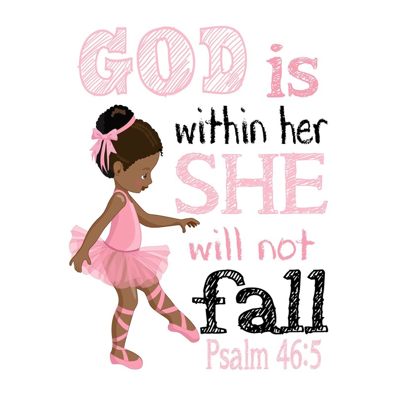 African American Ballerina Christian Nursery Decor Unframed Print - God