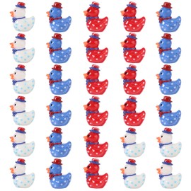 Lyreh 30pcs Patriotic Mini Resin Ducks, Cute 4th of July Tiny Resin Ducks Miniature Animal Figures for Micro Garden Landscape Tabletop Independence Holiday Decoration (Red, White, Blue)