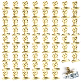 Gold Clips, Bulldog Clips, Gold Clips, Small Clips, Pack of 60 Clips, Flipchart Clips, Letter Clips, Bulldog Clips Pack for Pictures, Photos, Kitchen, Home, Office Accessories (Gold)