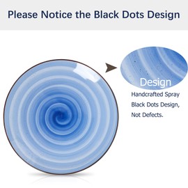 Selamica Ceramic Dinnerware Sets, 12 Pieces Plates and Bowls Sets, Scratch Resistant Dishes Set for 4, Handpainted Swirl Dishware Sets with Spray Black Dots, Dishwasher&Microwave Safe, Gradient Blue