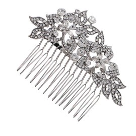 Beavorty 1pc Floral Leaf Shape Alloy Comb Bridal Rhinestone Headwear for Wedding