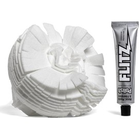 Flitz Buff Ball w/ 1.76oz Metal Polish Paste - 5in Drill Buffer Polisher Attachment for Any 3/8in Drill - Self-Cooling, Washable Polishing Ball to Buff, Shine, & Protect All Metals, Plastics (1 Pack)