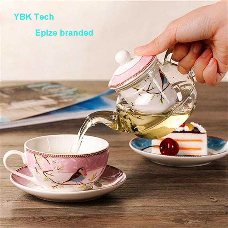 YBK Tech Tea for One Set, Glass Teapot with Porcelain