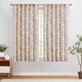 jinchan Linen Curtains Floral Curtains for Living Room 63 Inch Length French Rod Pocket Light Filtering Toile Print Farmhouse Bedroom Curtains Window Drapes Set, 2 Panels, Brown