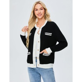 BMJL Womens Cardigan Sweaters Black Button Down Knit Sweaer Jackets Fall Tops 2024 Old Money Clothes(L,Black)